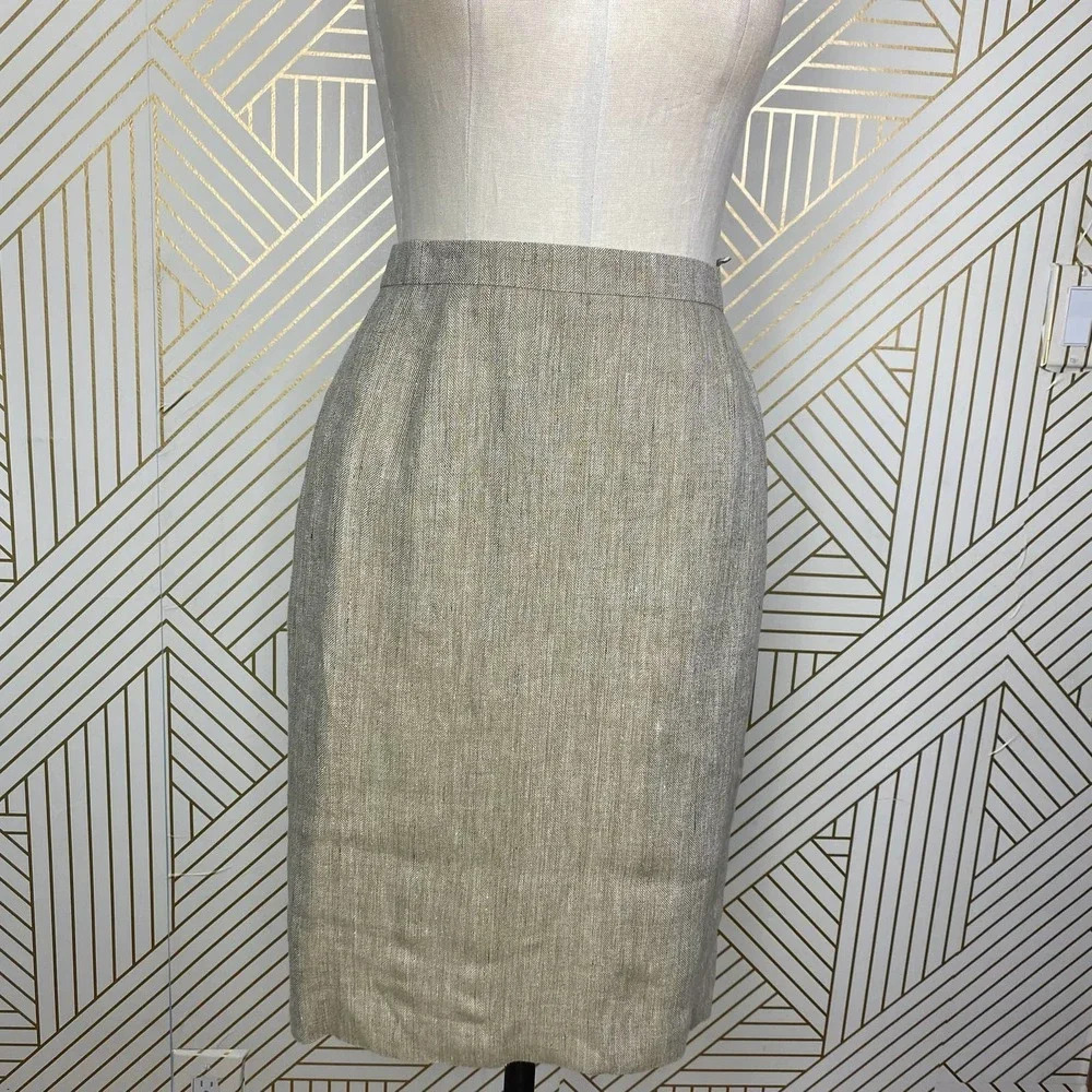 Escada 100% Linen‎ Straight Pencil Skirt in Natural Beige Tan Size 36 / US 6
